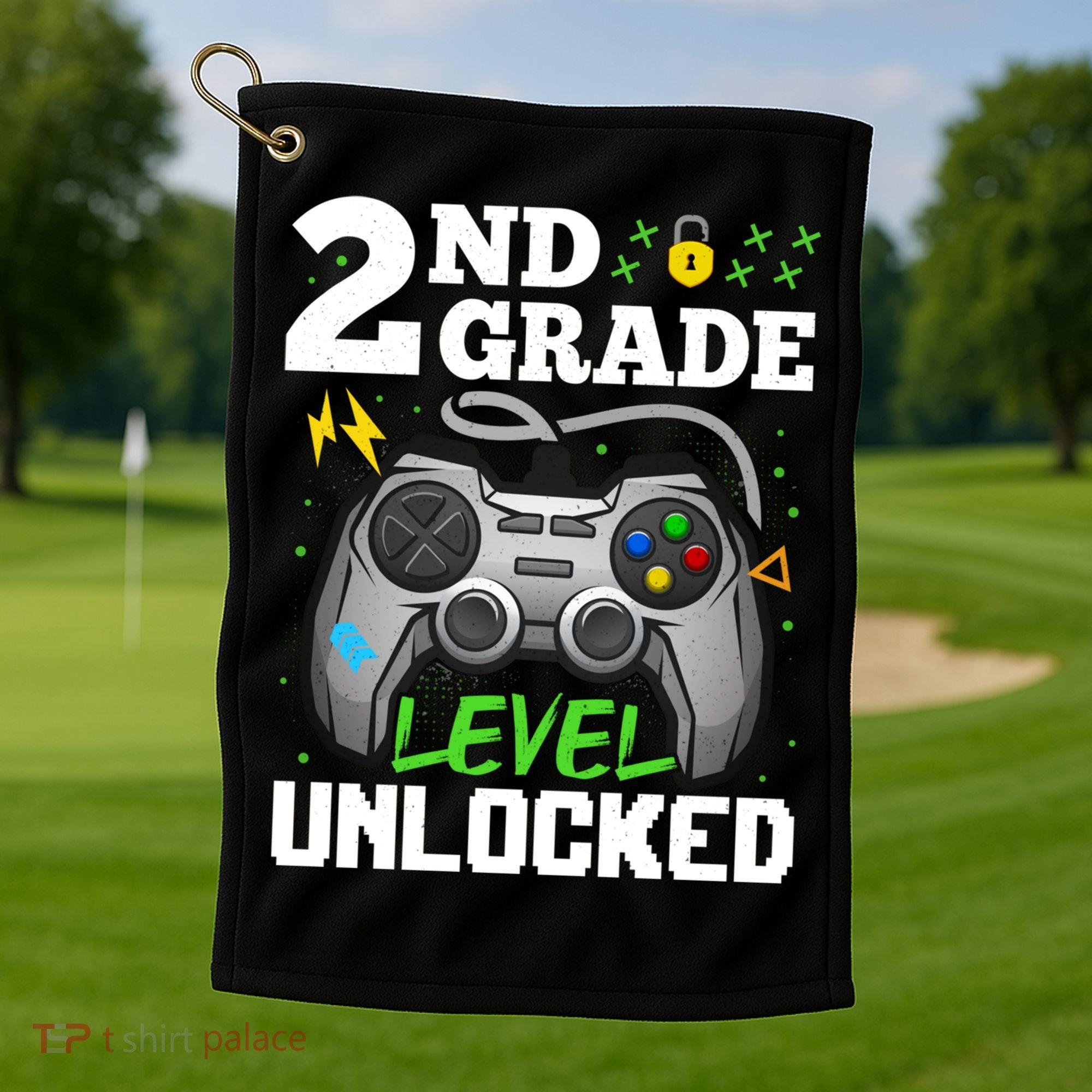 2Nd Grade Level Unlocked Video Game Team Second Grade Gift Golf Towel