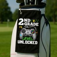 2Nd Grade Level Unlocked Video Game Team Second Grade Gift Golf Towel thumb 2