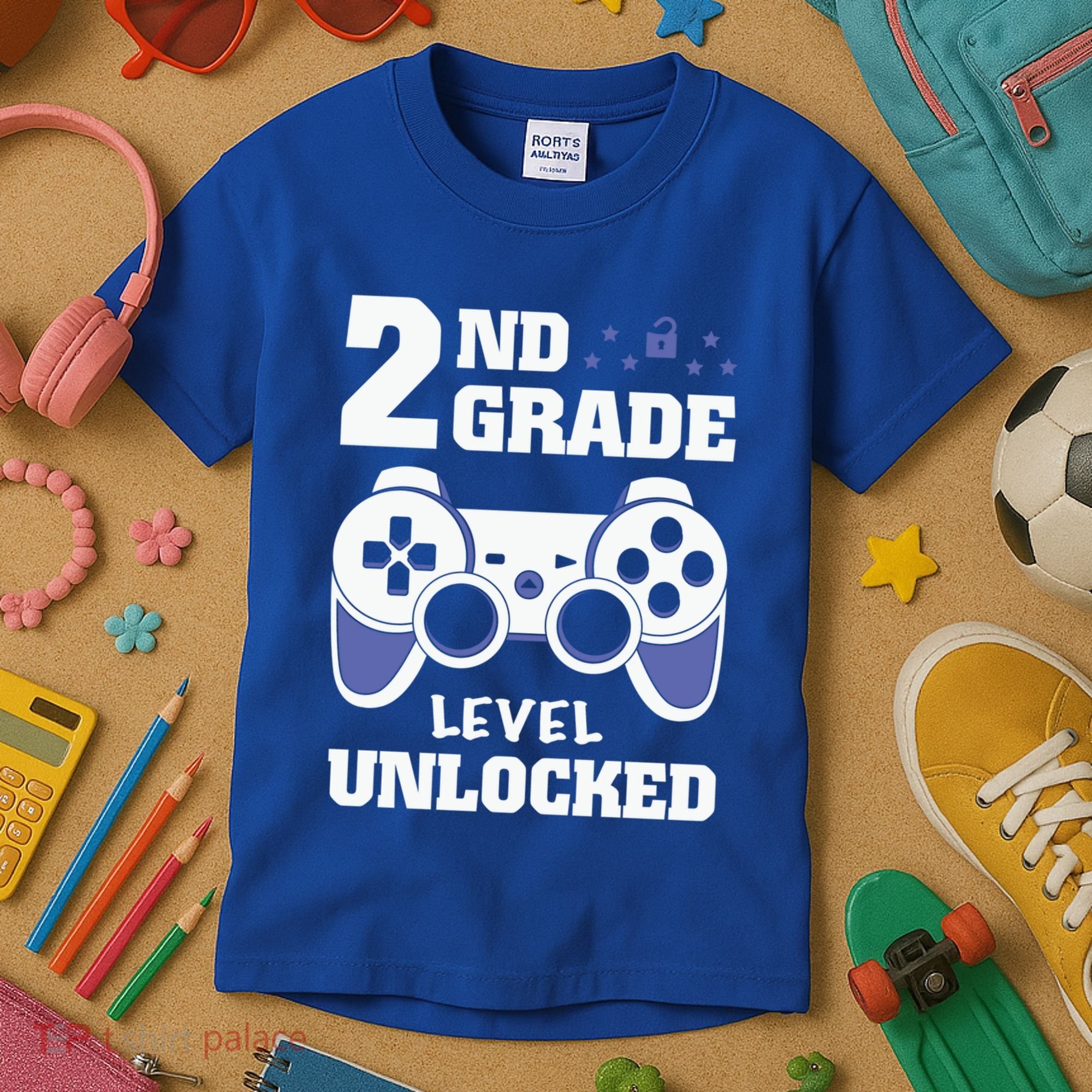 2Nd Grade Level Unlocked Video Gamers First Day Of School Funny Gift Kids T-Shirt