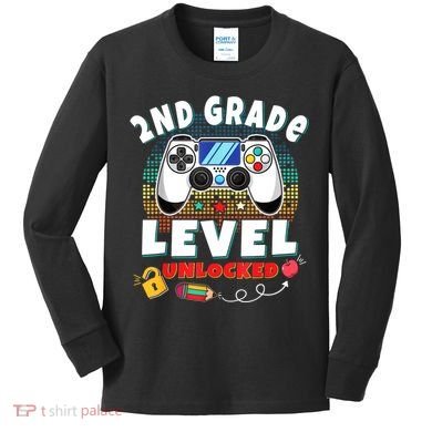 2nd Grade Level Unlocked Video Game Back To School Kids Long Sleeve Shirt