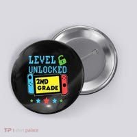2nd Grade Level Unlocked Gamer First Day Of School Boy Button thumb 0