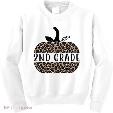 2nd Grade Leopard Pumpkin Kids Sweatshirt