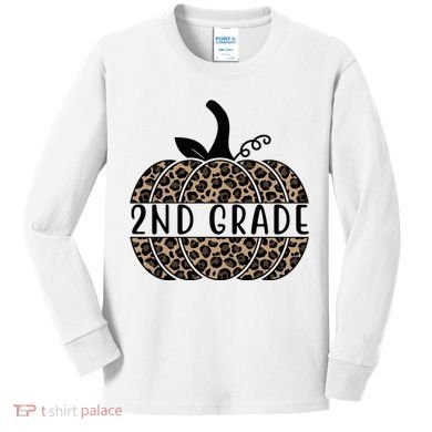 2nd Grade Leopard Pumpkin Kids Long Sleeve Shirt