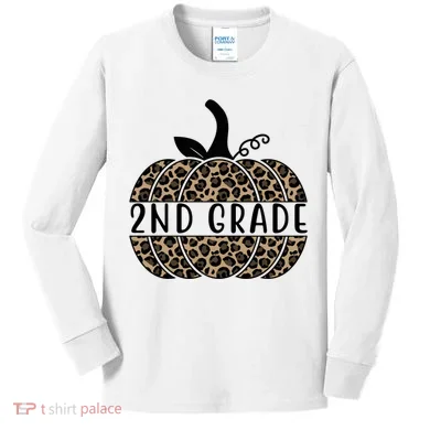 2nd Grade Leopard Pumpkin Kids Long Sleeve Shirt