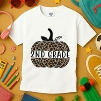 2nd Grade Leopard Pumpkin Kids T-Shirt thumb 3