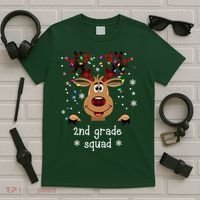 2nd Grade Squad Reindeer Christmas T-Shirt thumb 5