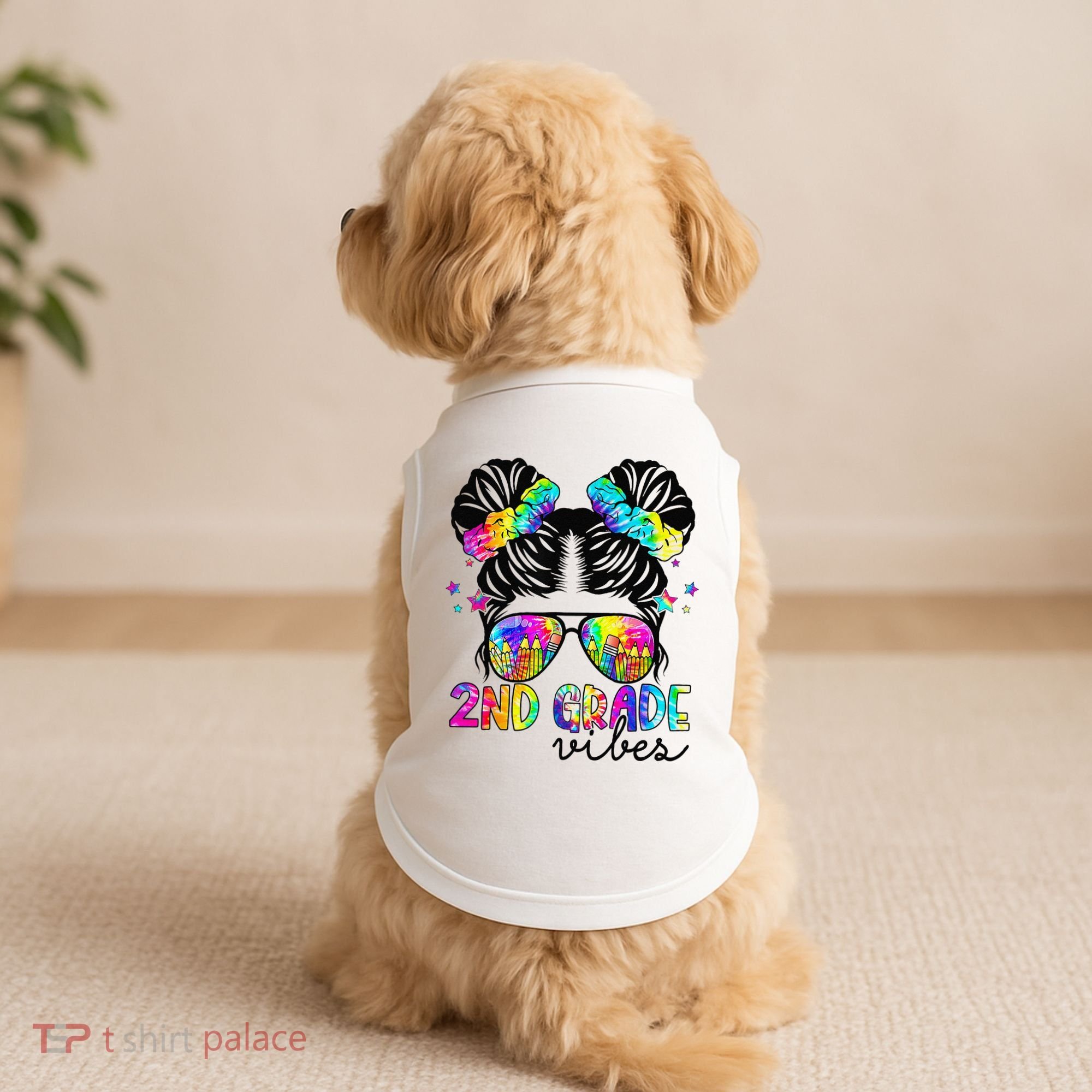 2nd Grade Vibes Messy Bun Team Second Grade Back To School Doggie Tank