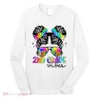 2nd Grade Vibes Messy Bun Team Second Grade Back To School Long Sleeve Shirt thumb 0