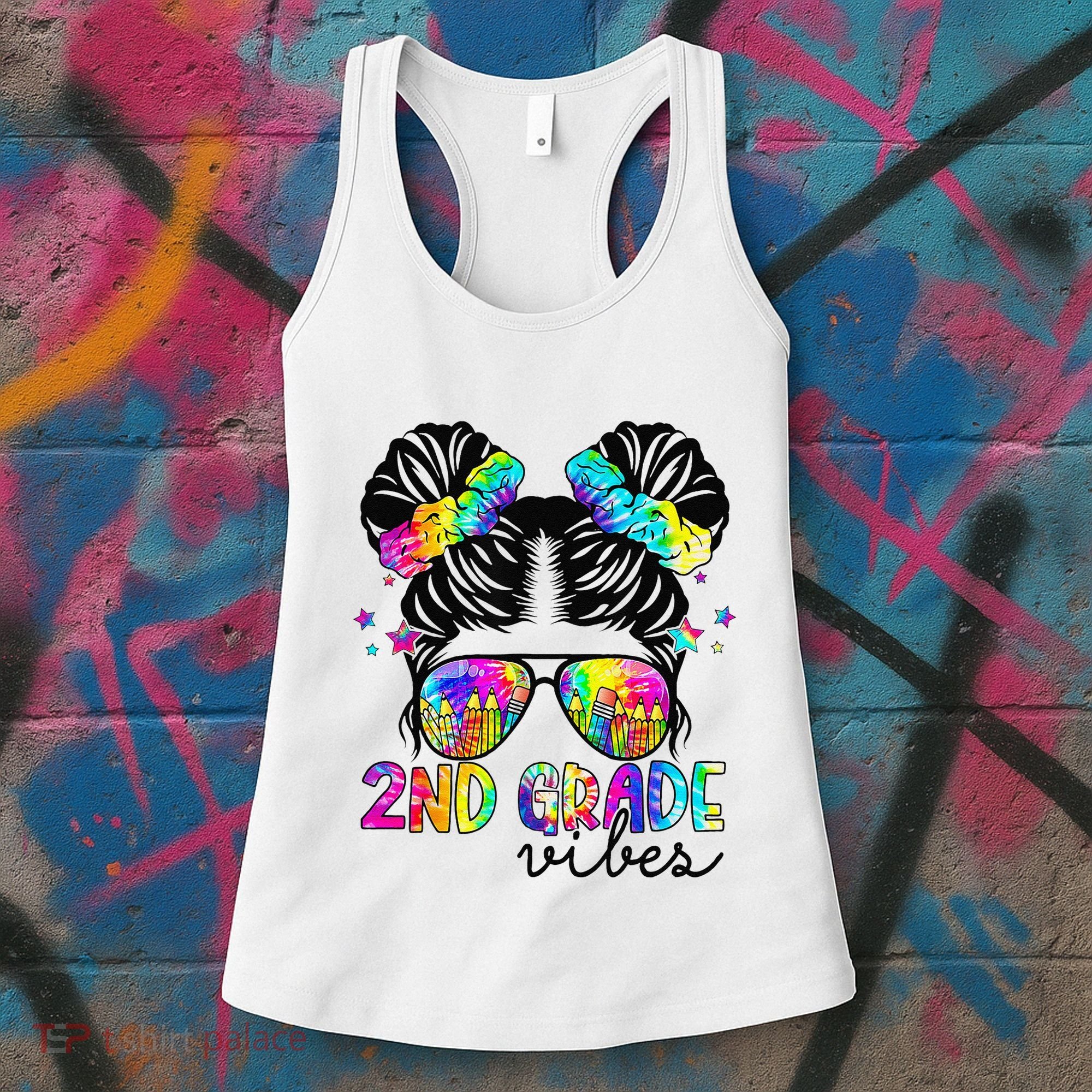 2nd Grade Vibes Messy Bun Team Second Grade Back To School Women's Tank Top