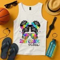 2nd Grade Vibes Messy Bun Team Second Grade Back To School Tank Top thumb 4