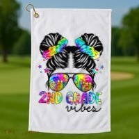 2nd Grade Vibes Messy Bun Team Second Grade Back To School Golf Towel thumb 1