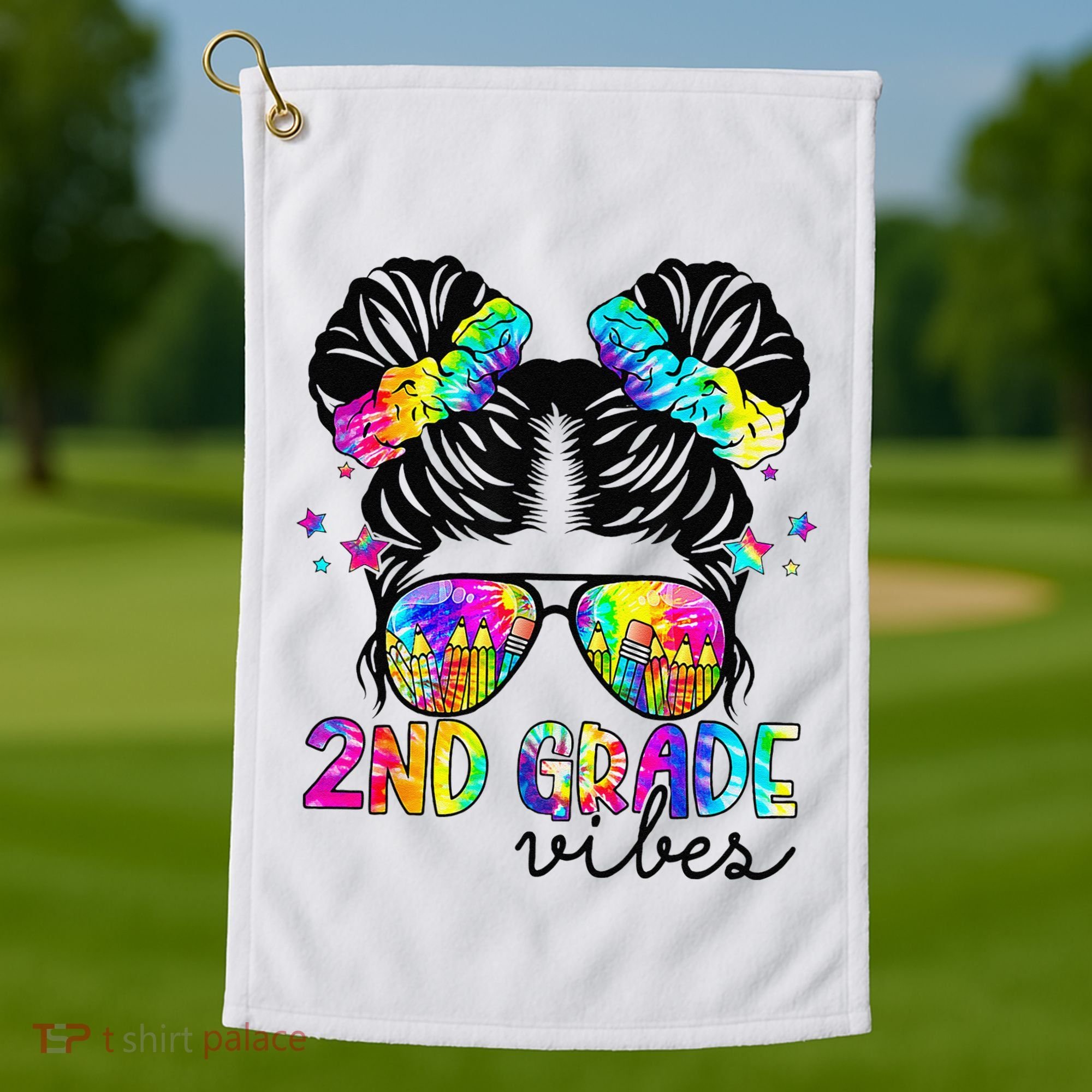 2nd Grade Vibes Messy Bun Team Second Grade Back To School Golf Towel