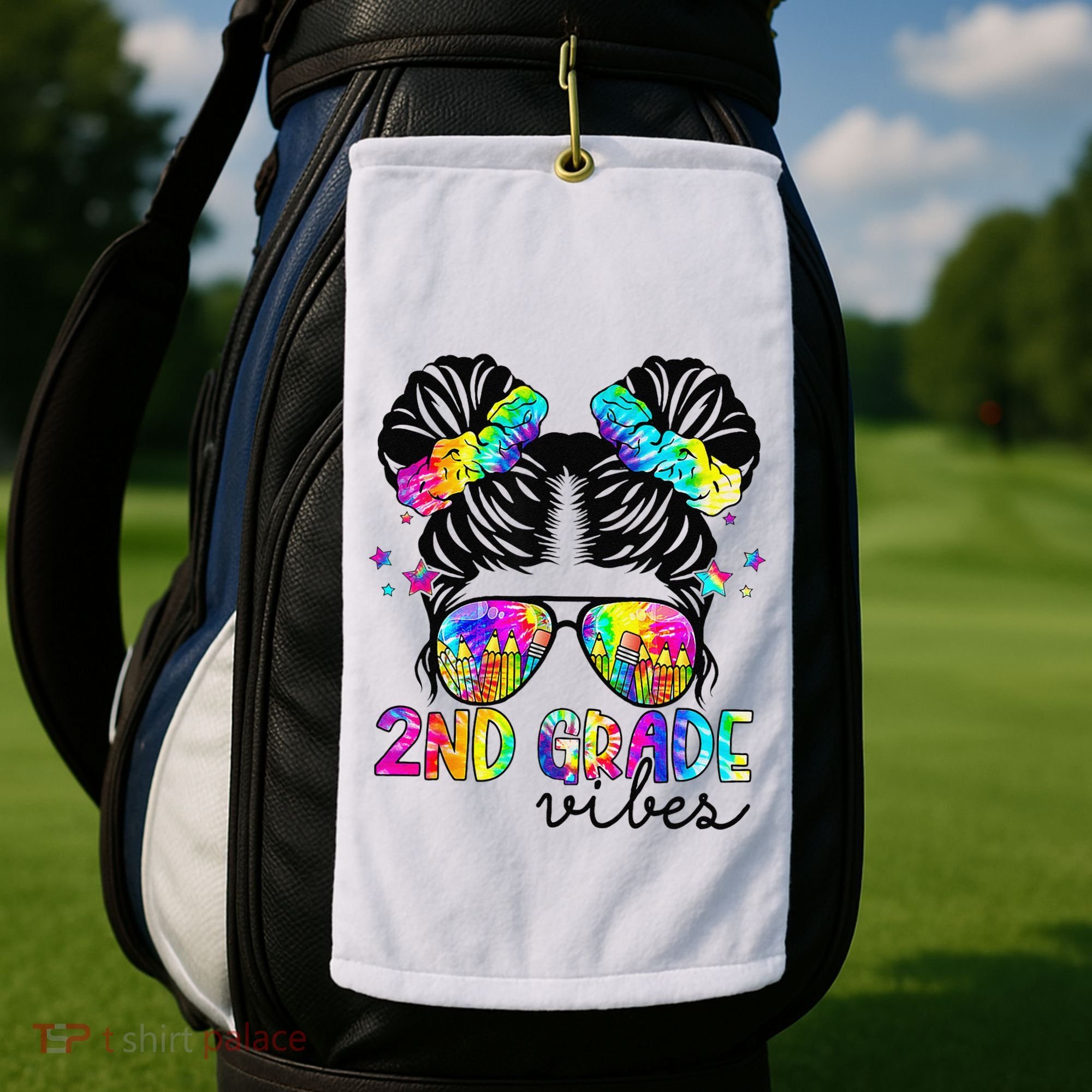 2nd Grade Vibes Messy Bun Team Second Grade Back To School Golf Towel