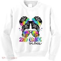 2nd Grade Vibes Messy Bun Team Second Grade Back To School Kids Sweatshirt thumb 0
