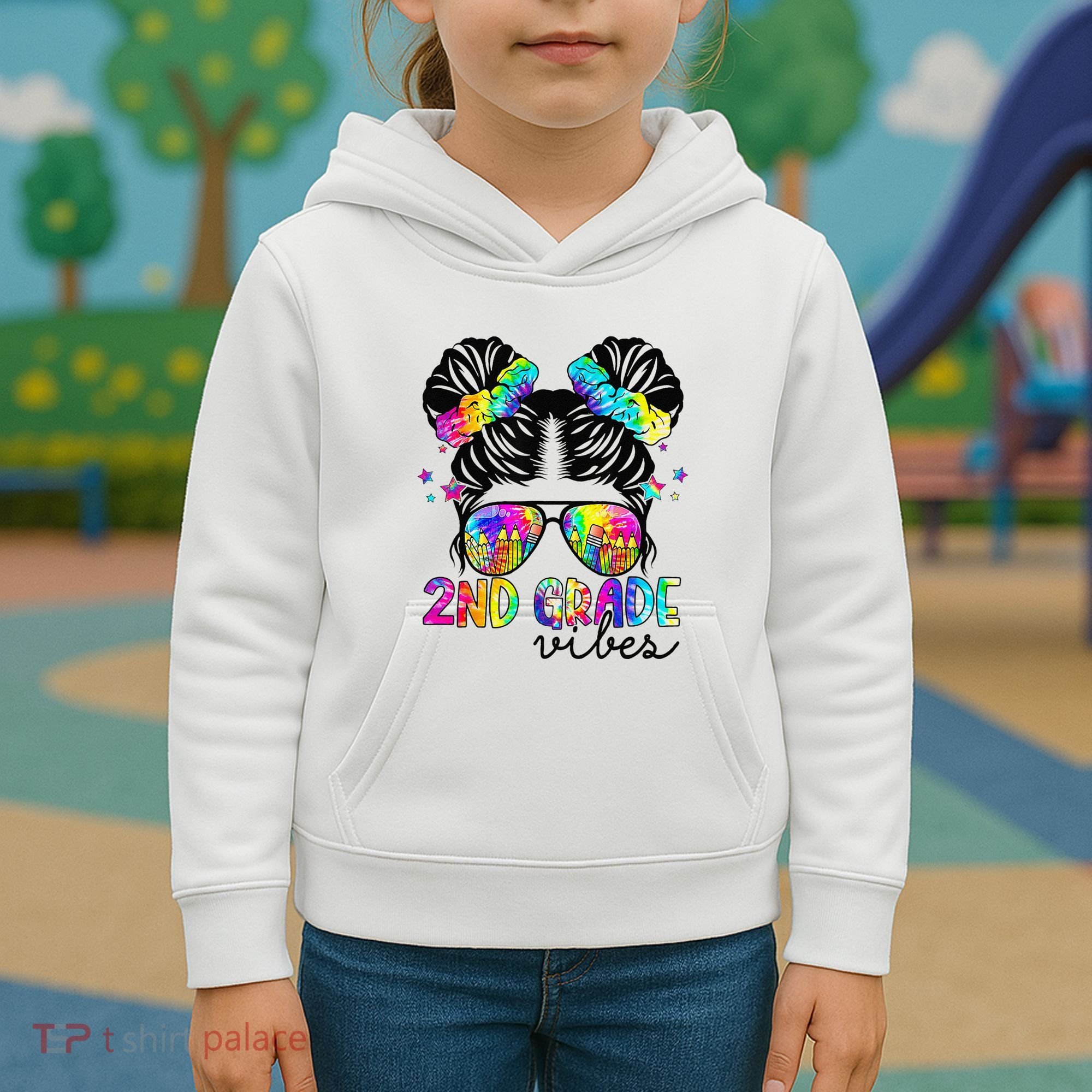 2nd Grade Vibes Messy Bun Team Second Grade Back To School Kids Hoodie