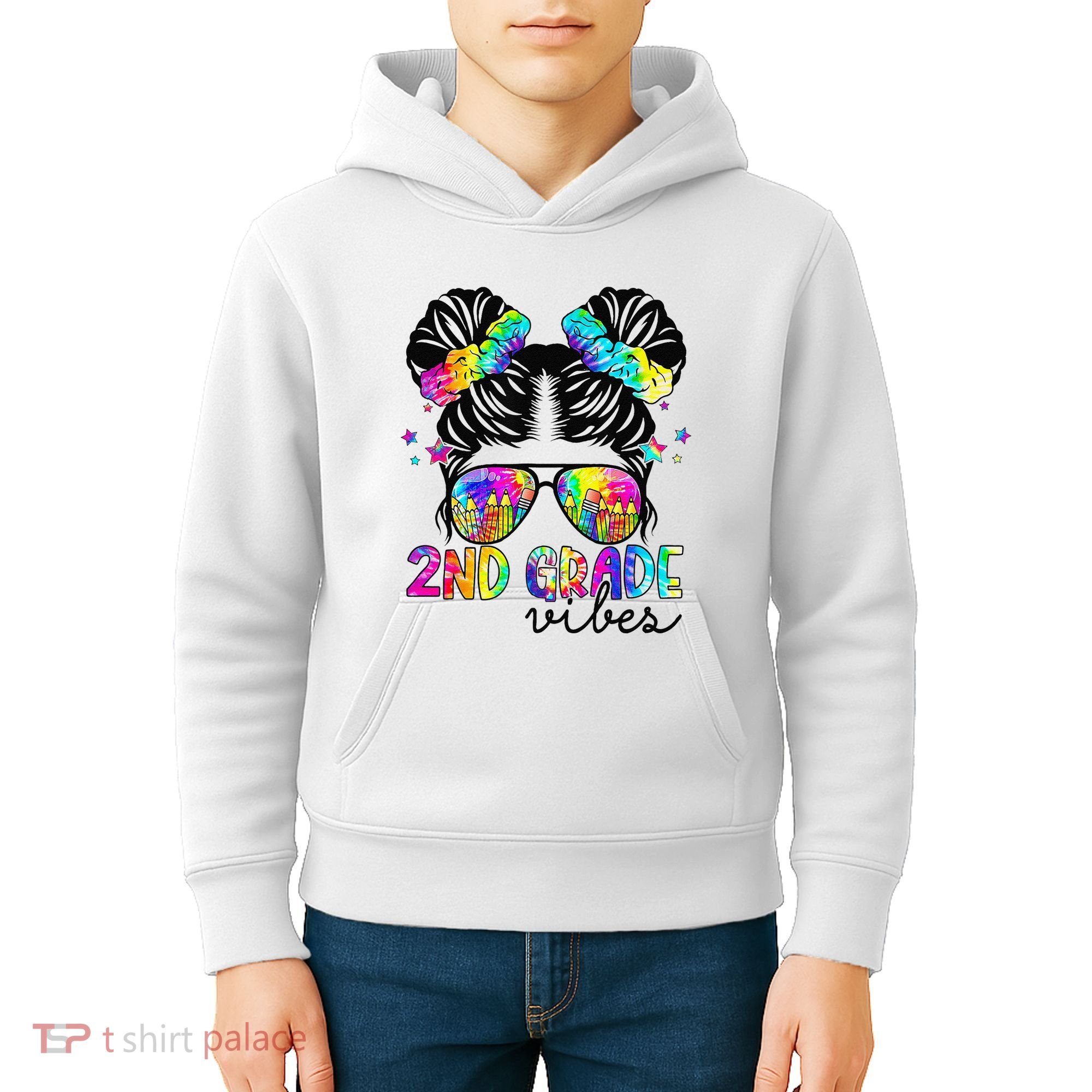 2nd Grade Vibes Messy Bun Team Second Grade Back To School Kids Hoodie