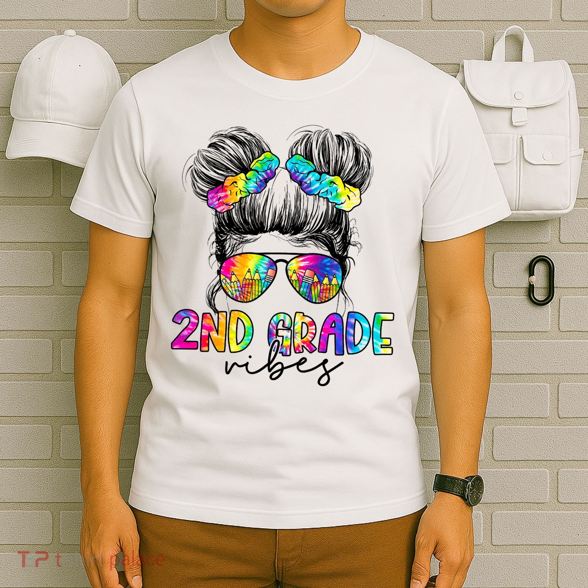2nd Grade Vibes Messy Hair Bun Girl Back To School First Day Of Second Grade T-Shirt