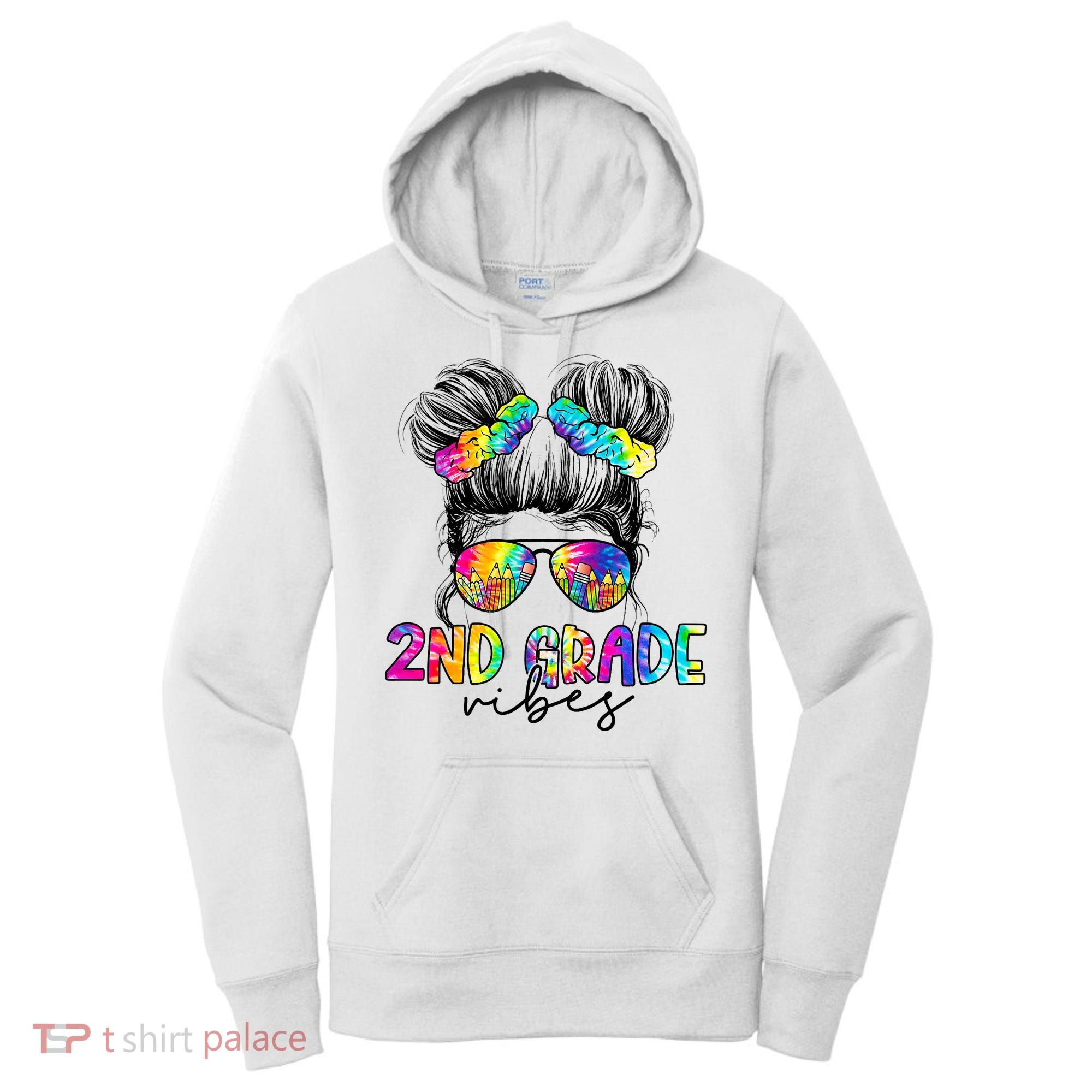 2nd Grade Vibes Messy Hair Bun Girl Back To School First Day Of Second Grade Women's Hoodie