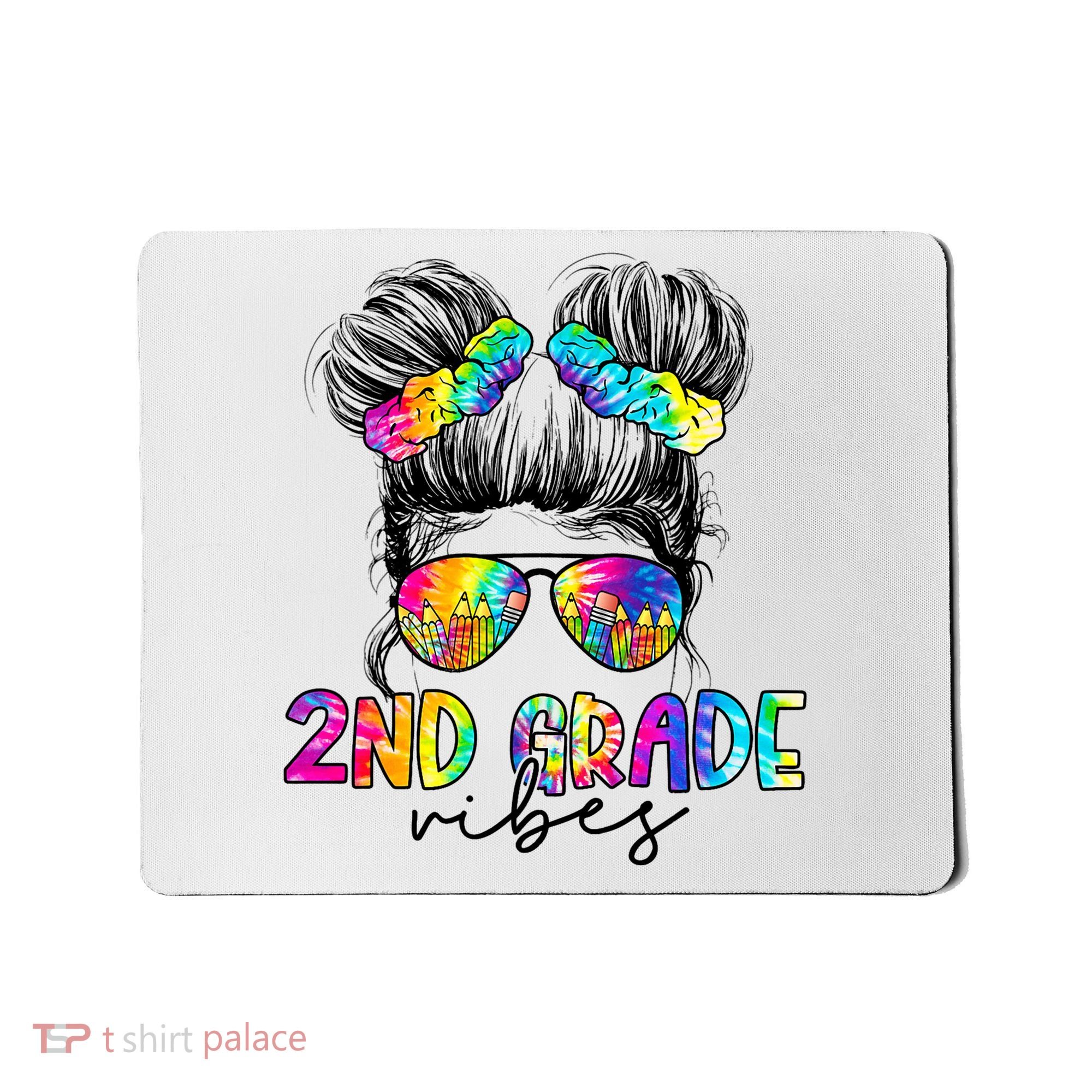 2nd Grade Vibes Messy Hair Bun Girl Back To School First Day Of Second Grade Mousepad