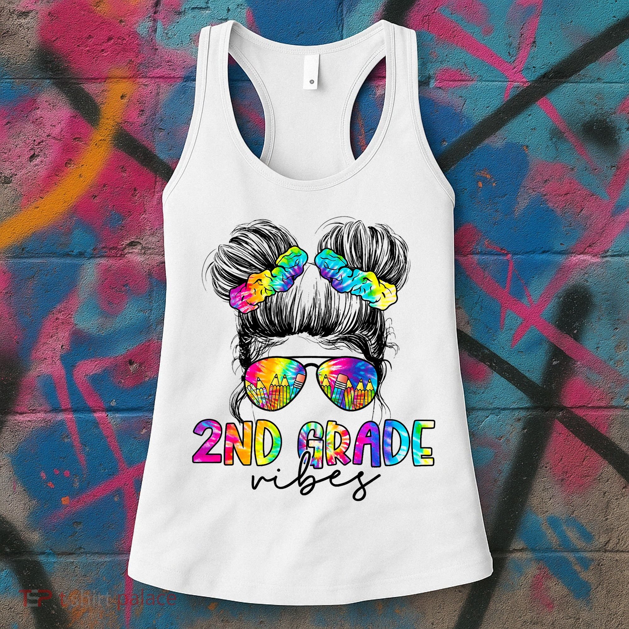 2nd Grade Vibes Messy Hair Bun Girl Back To School First Day Of Second Grade Women's Tank Top