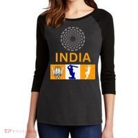 2024 India Cricket Jersey India Cricket In Usa Women's Tri-Blend 3/4-Sleeve Raglan Shirt thumb 2