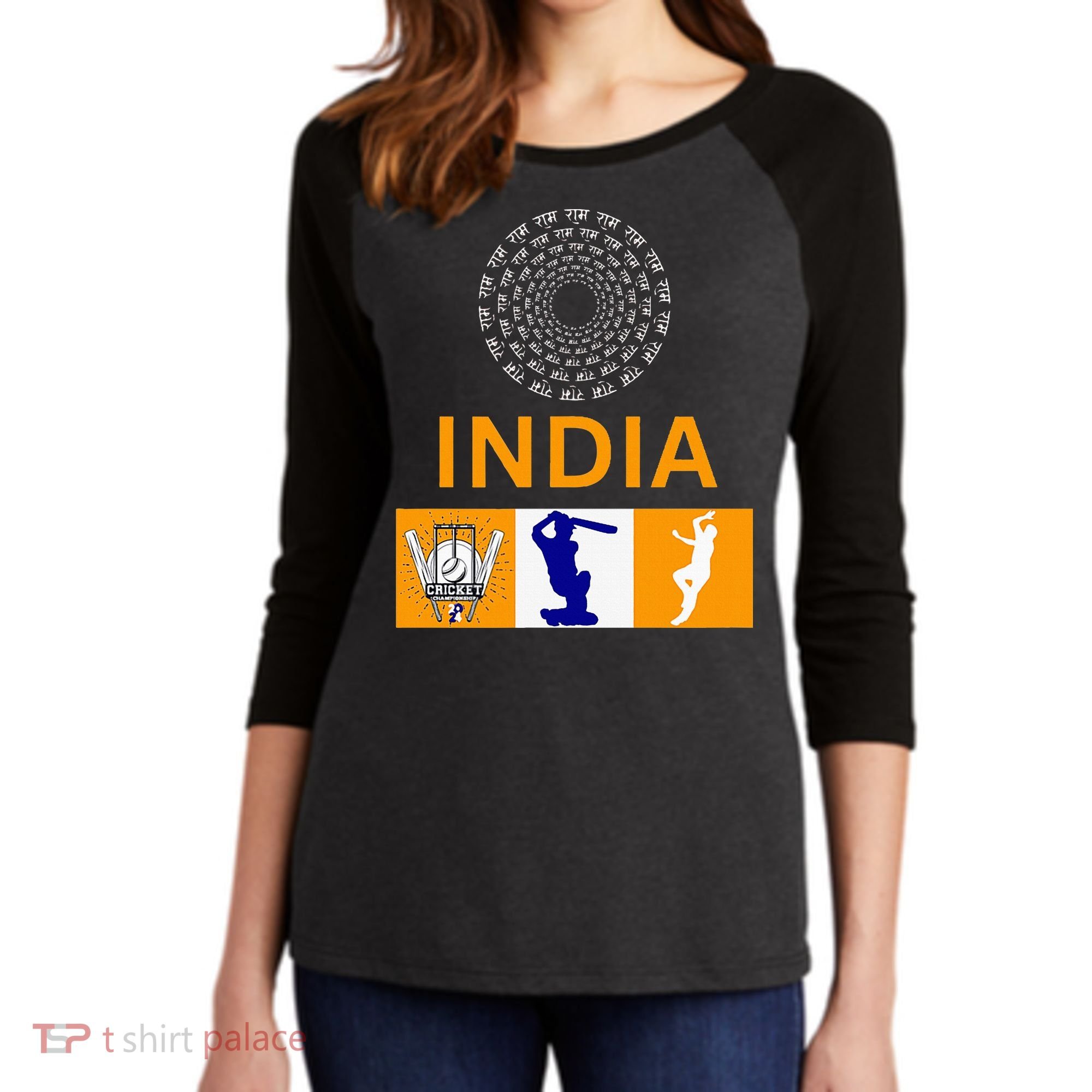 2024 India Cricket Jersey India Cricket In Usa Women's Tri-Blend 3/4-Sleeve Raglan Shirt