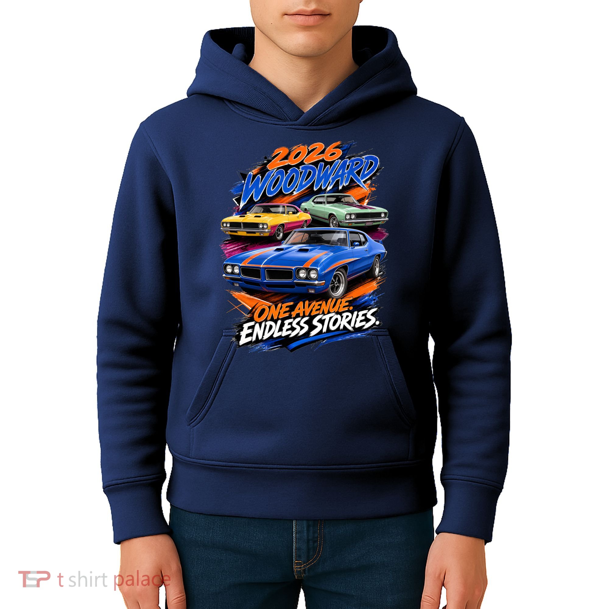 2026 Michigan Car Cruise Woodward M1 Endless Stories Kids Hoodie