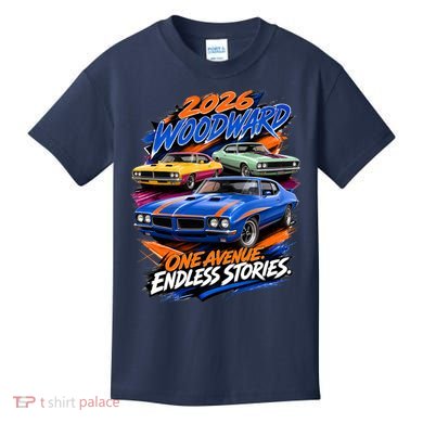 2026 Michigan Car Cruise Woodward M1 Endless Stories Kids T-Shirt