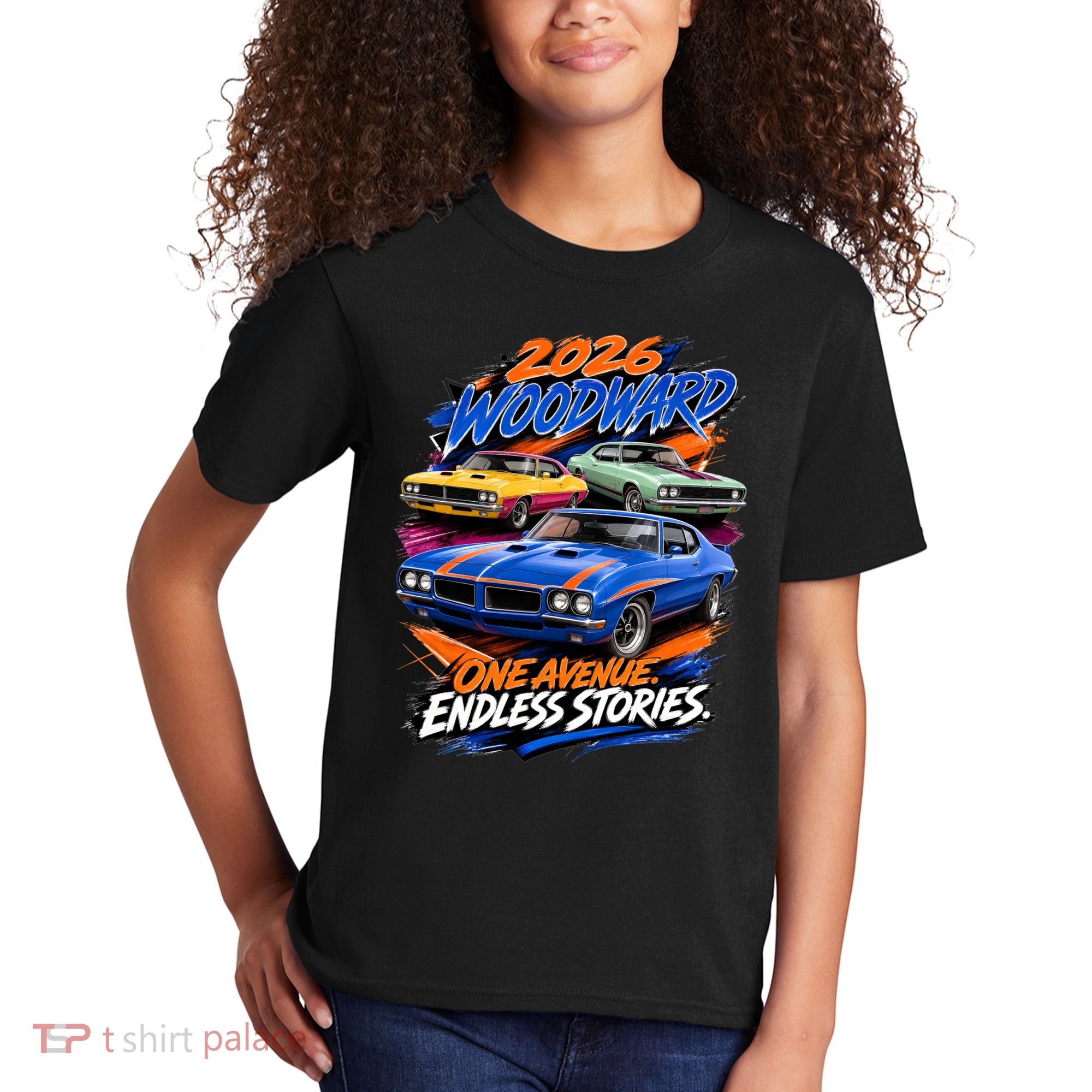 2026 Michigan Car Cruise Woodward M1 Endless Stories Kids T-Shirt