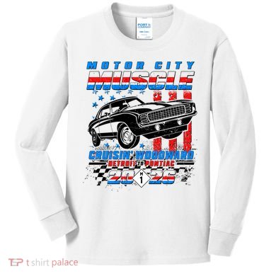 2026 Motor City Muscle USA Cruisin Woodward M1 Kids Long Sleeve Shirt