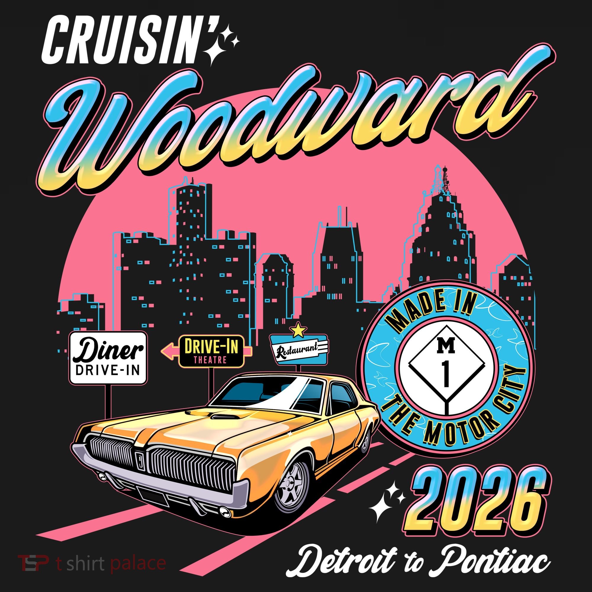 2026 Made In Motor City: Yellow Cadi Nights Woodward Ave Women's Hoodie