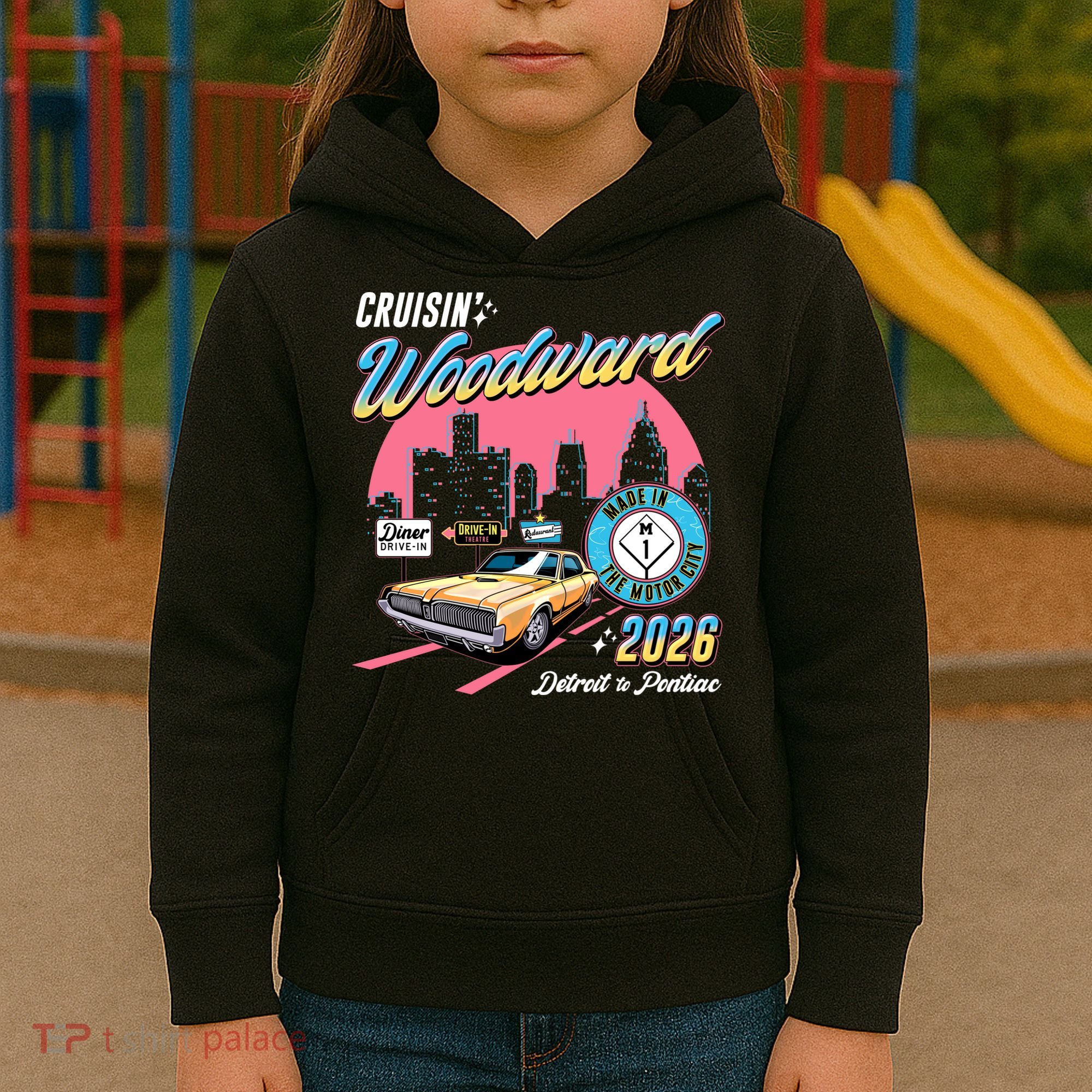 2026 Made In Motor City: Yellow Cadi Nights Woodward Ave Kids Hoodie