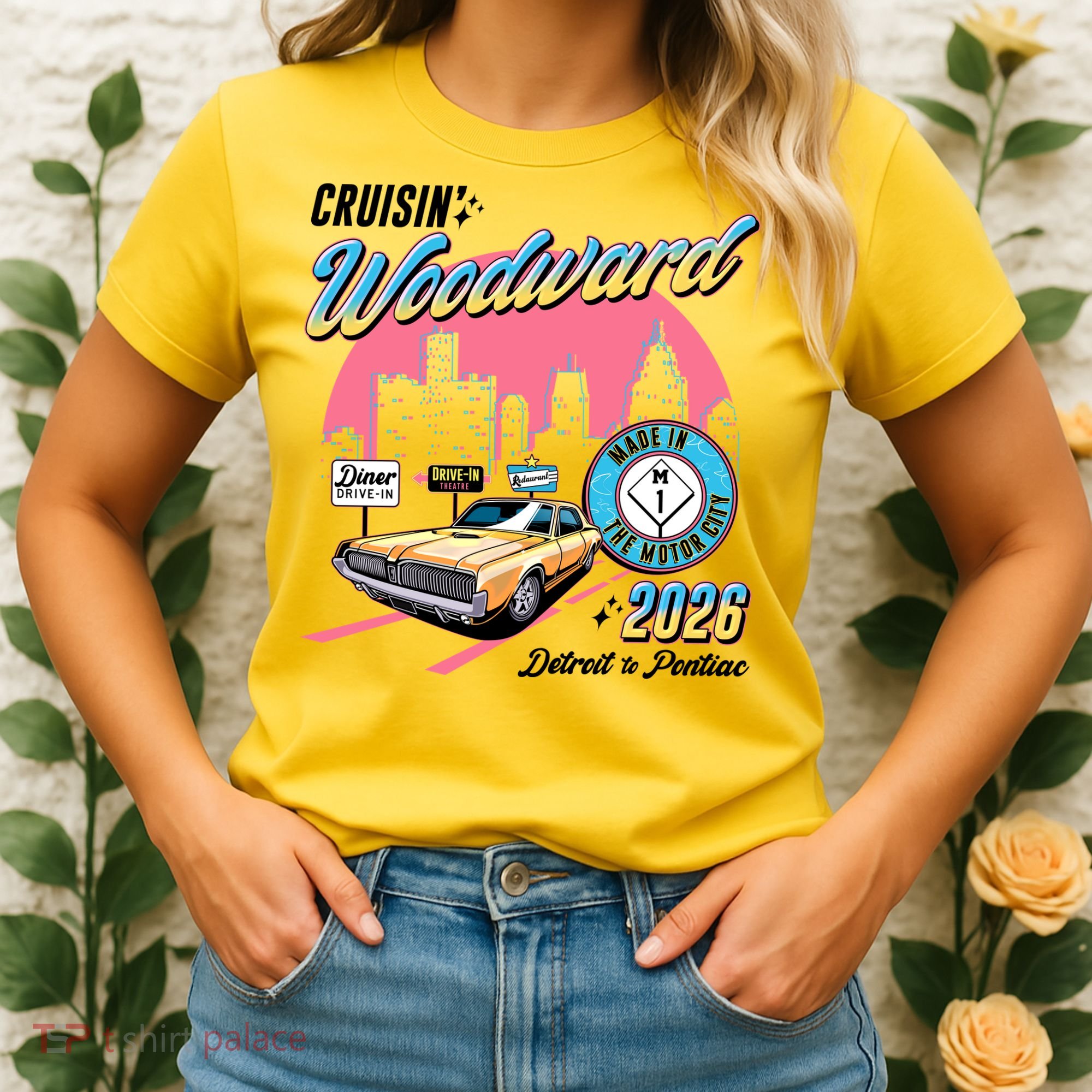 2026 Made In Motor City: Yellow Cadi Nights Woodward Ave Women's T-Shirt
