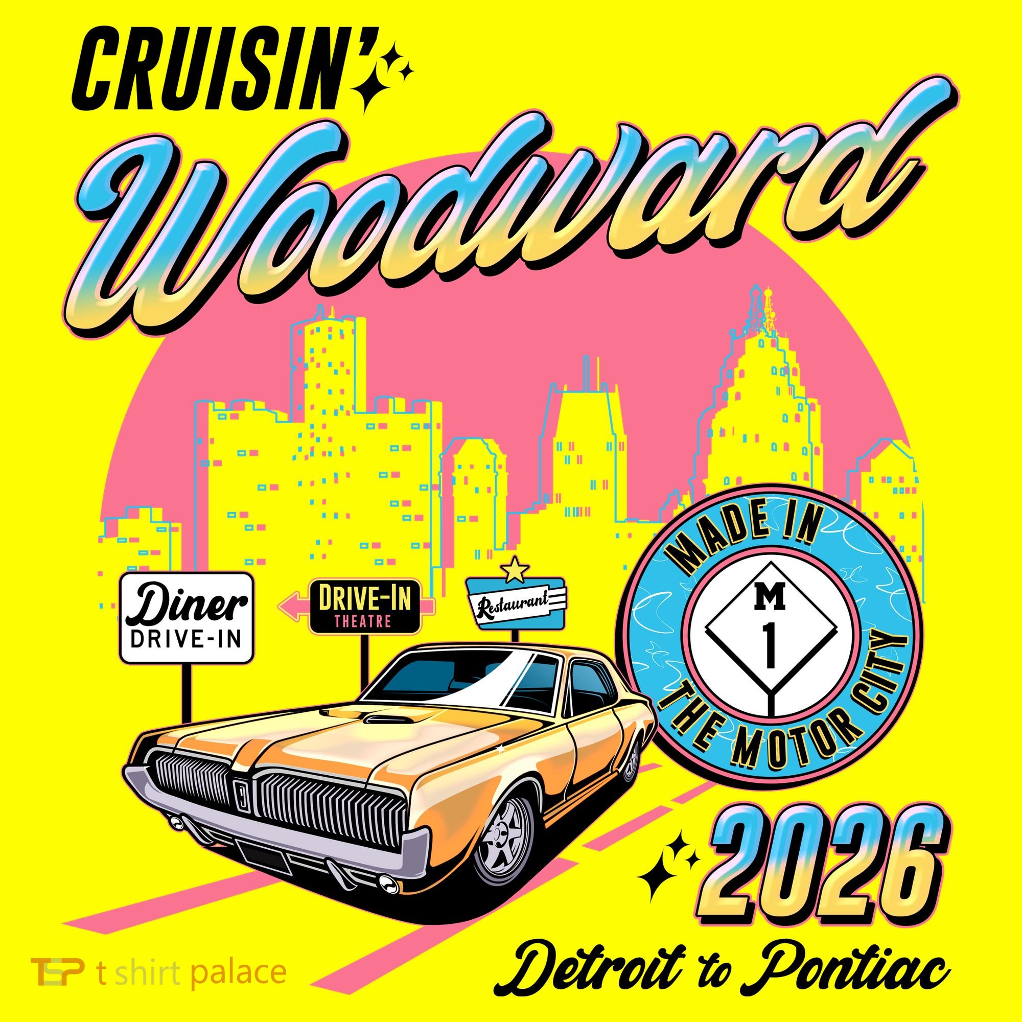 2026 Made In Motor City: Yellow Cadi Nights Woodward Ave Women's T-Shirt