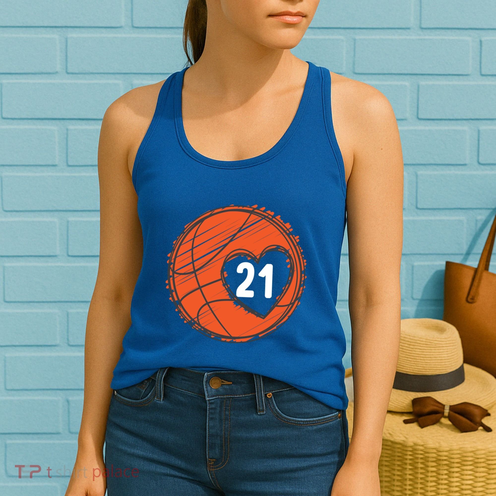 #21 Number 21 Basketball Graphic Saying Ball Bball Cute Gift Women's Tank Top