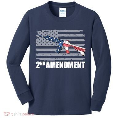 2nd Amendment Distressed American Flag Kids Long Sleeve Shirt