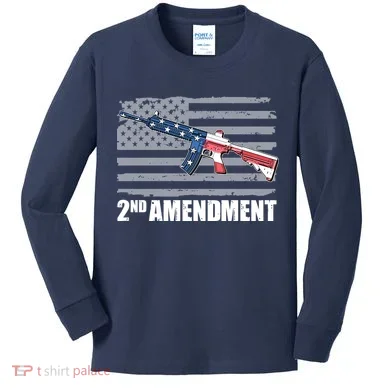 2nd Amendment Distressed American Flag Kids Long Sleeve Shirt