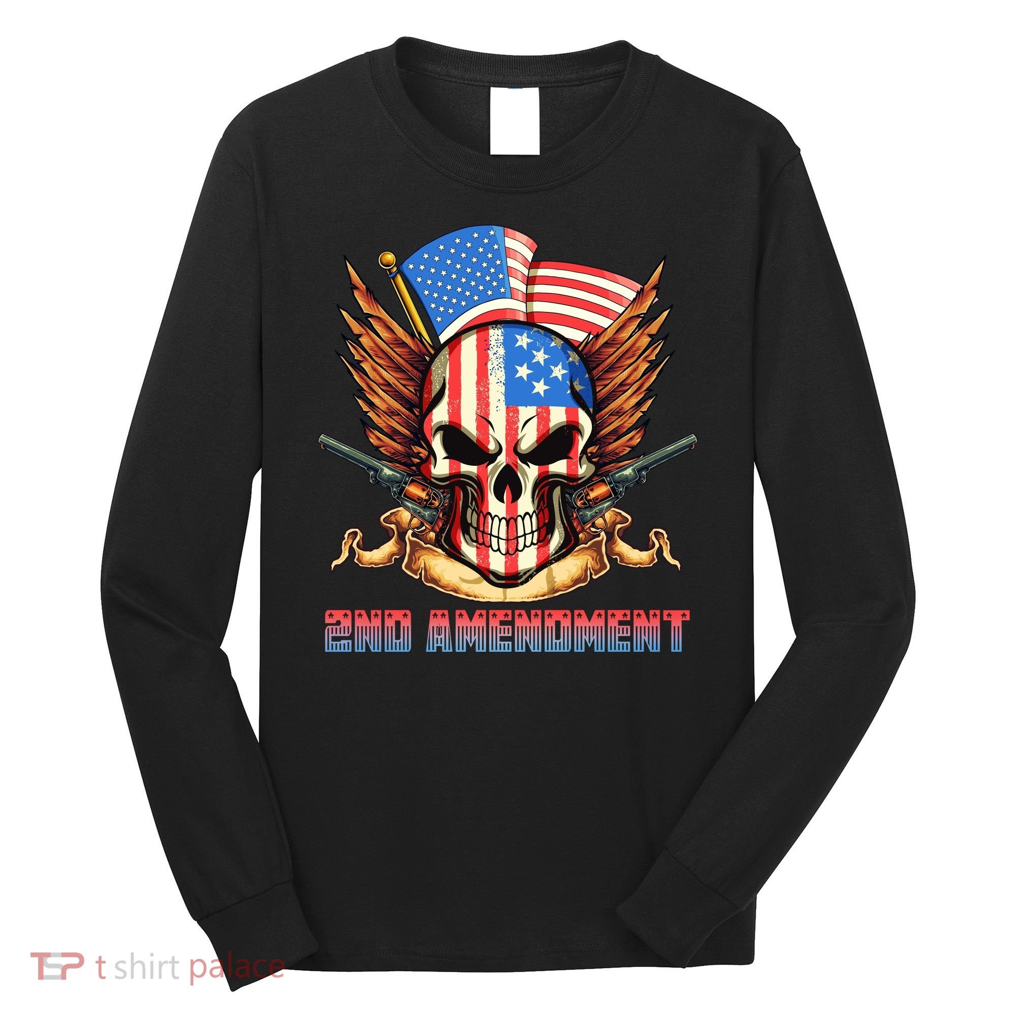 2nd Amendment USA Patriotic Skull Long Sleeve Shirt