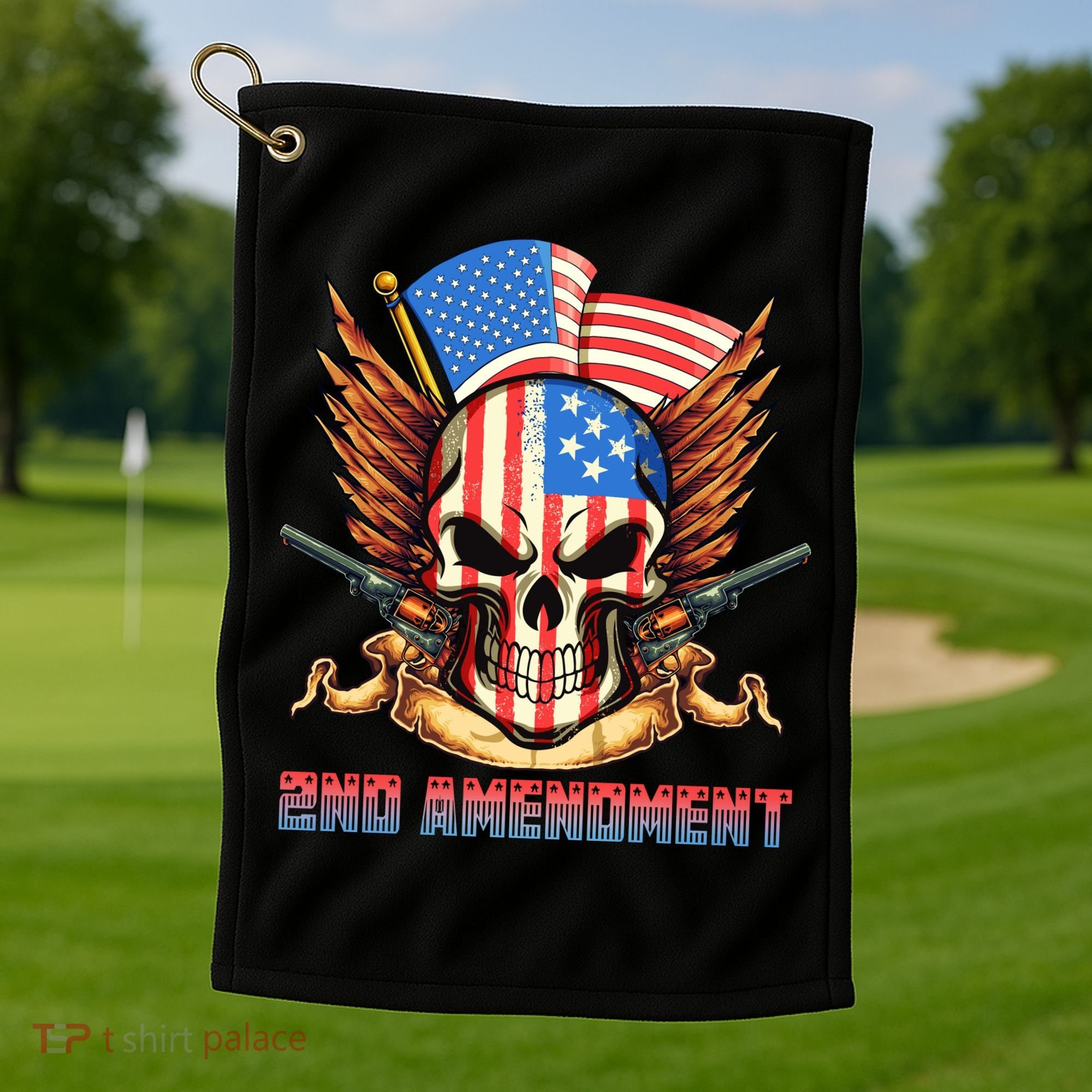 2nd Amendment USA Patriotic Skull Golf Towel