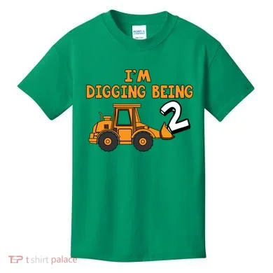 2nd Birthday I'm Digging Being Two Kids T-Shirt