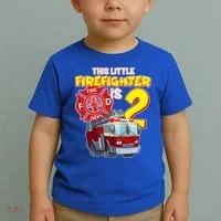 2nd Birthday This Little Firefighter Is Two Toddler T-Shirt thumb 2