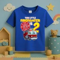 2nd Birthday This Little Firefighter Is Two Toddler T-Shirt thumb 3