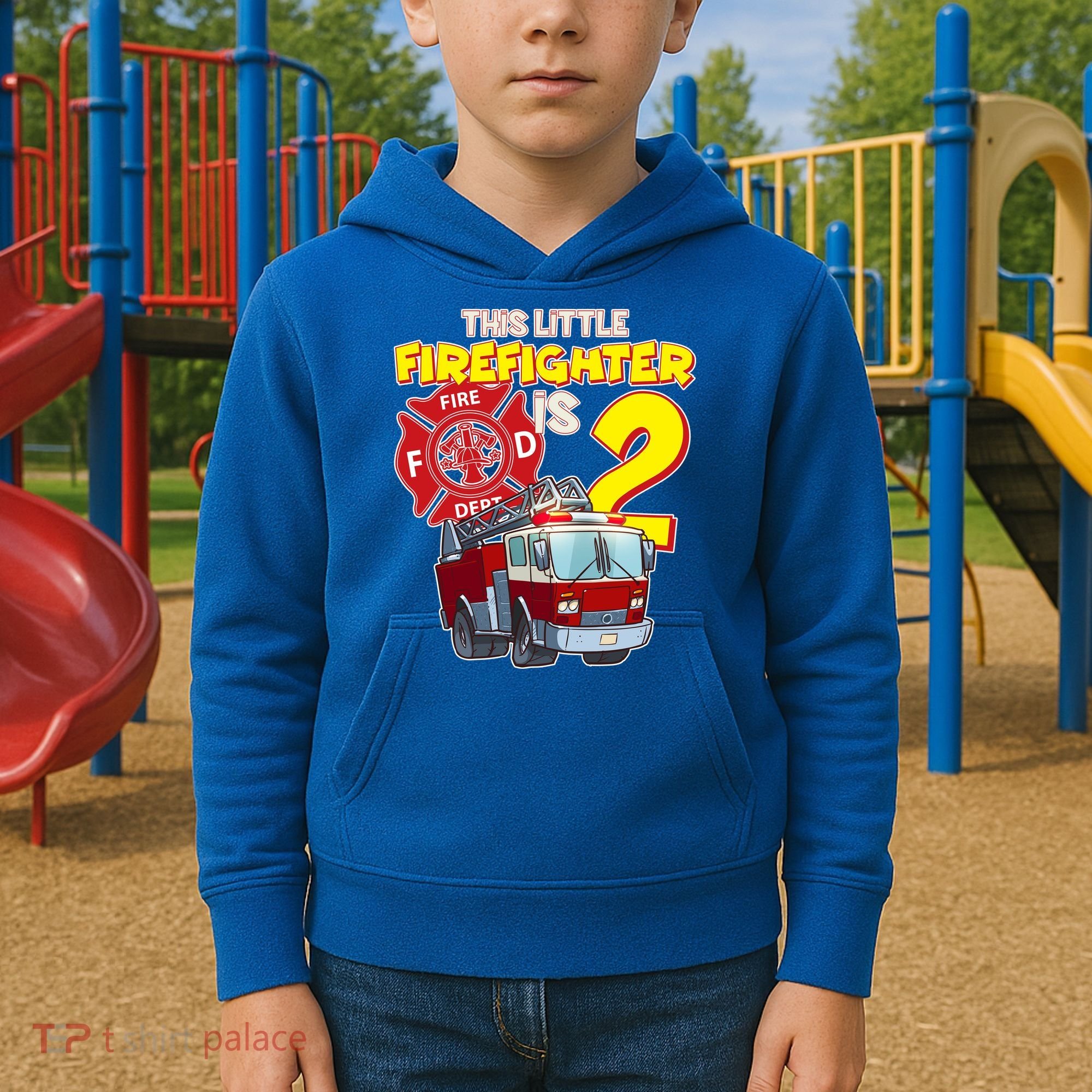 2nd Birthday This Little Firefighter Is Two Kids Hoodie