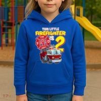 2nd Birthday This Little Firefighter Is Two Kids Hoodie thumb 3