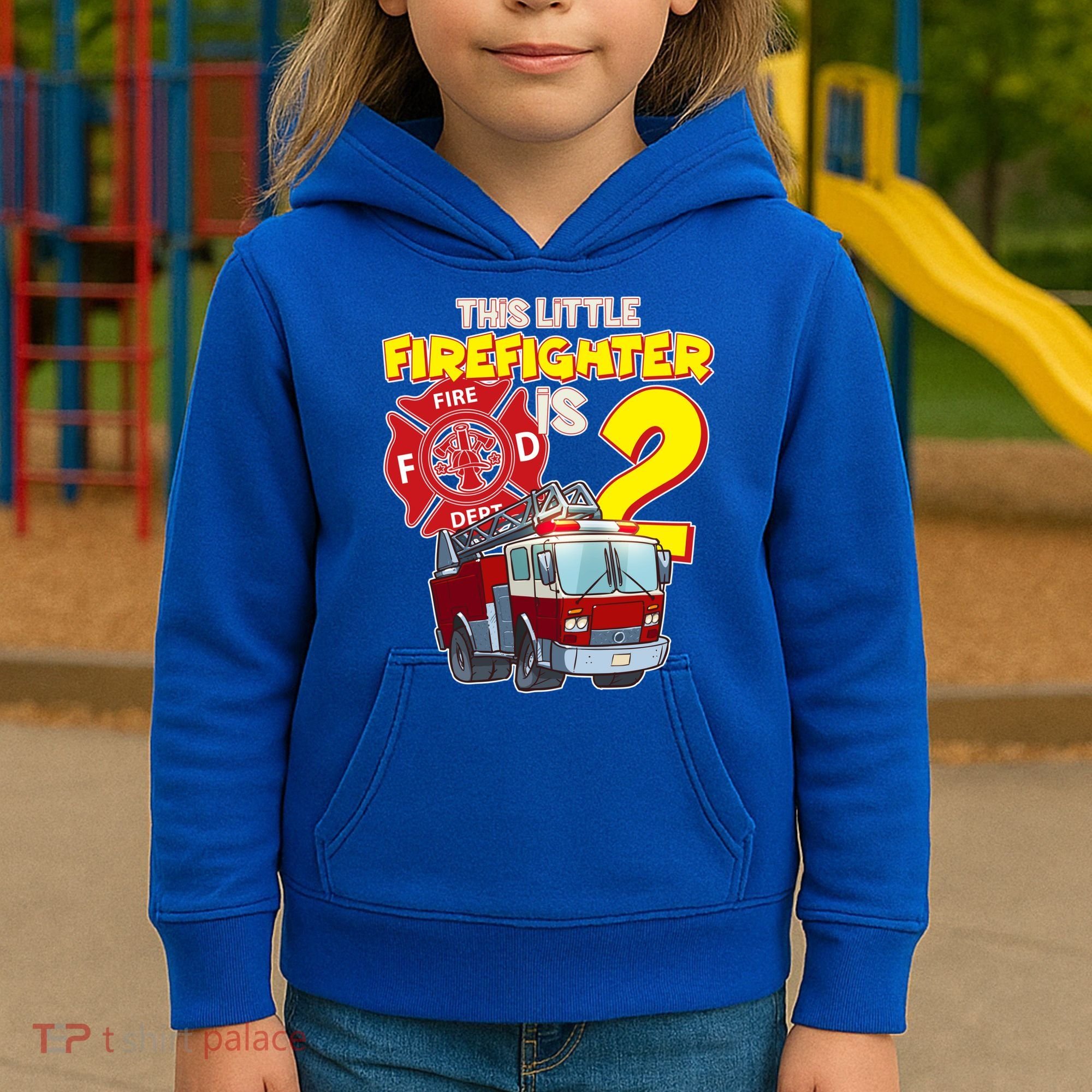 2nd Birthday This Little Firefighter Is Two Kids Hoodie