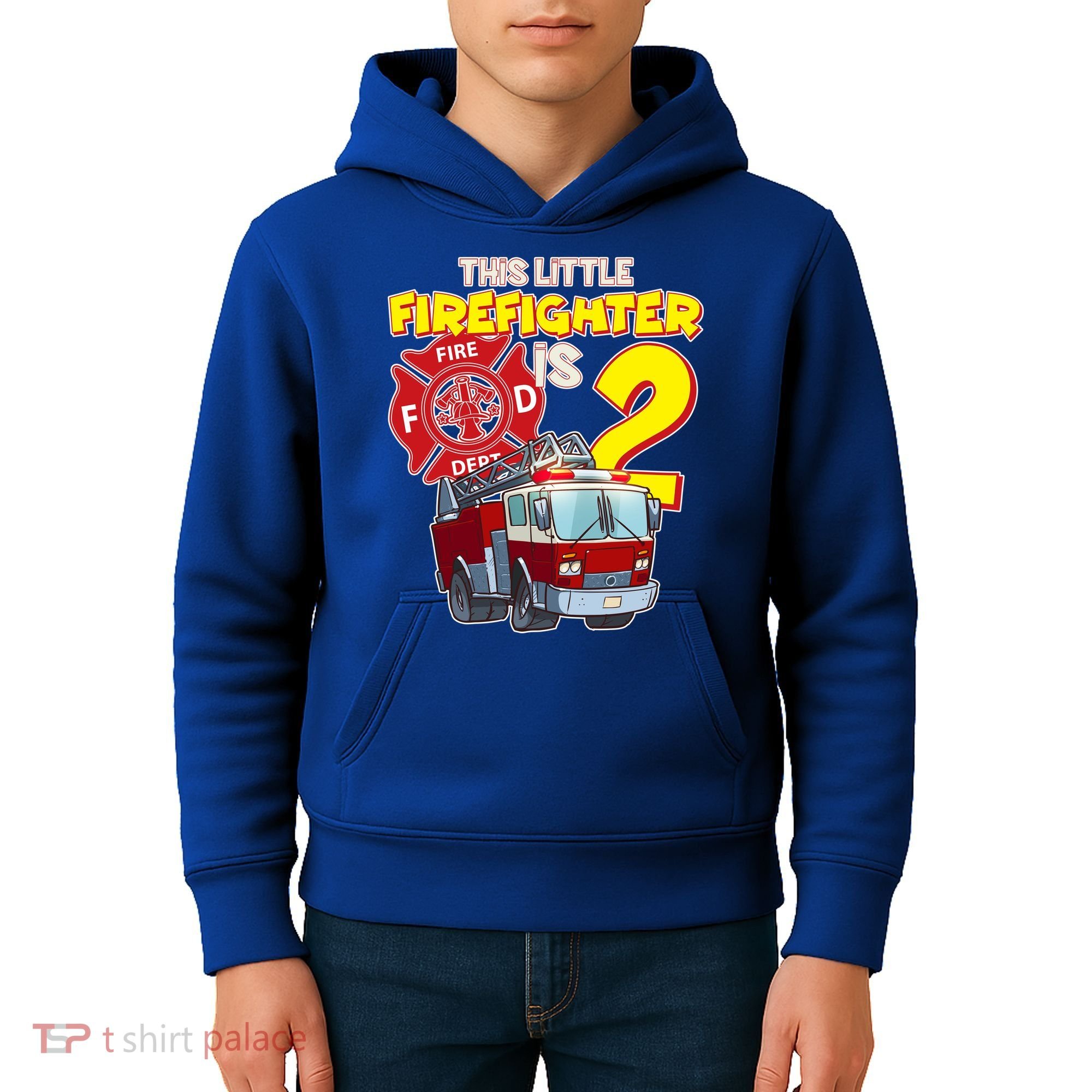 2nd Birthday This Little Firefighter Is Two Kids Hoodie