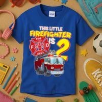 2nd Birthday This Little Firefighter Is Two Kids T-Shirt thumb 3
