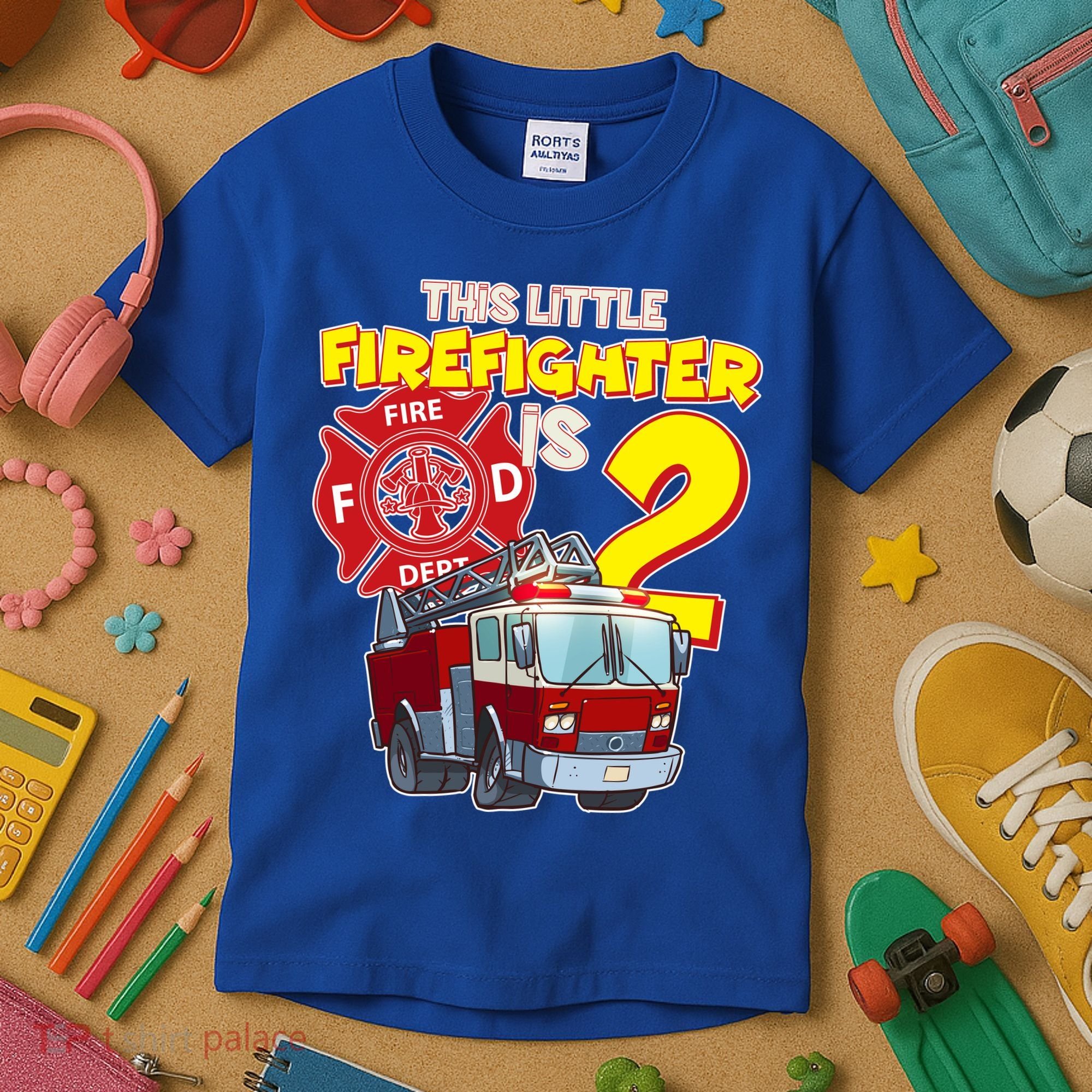 2nd Birthday This Little Firefighter Is Two Kids T-Shirt