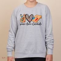 2pNJ Peace Love Cornhole Board Bag Toss Game Cornhole lover Women's Sweatshirt thumb 0