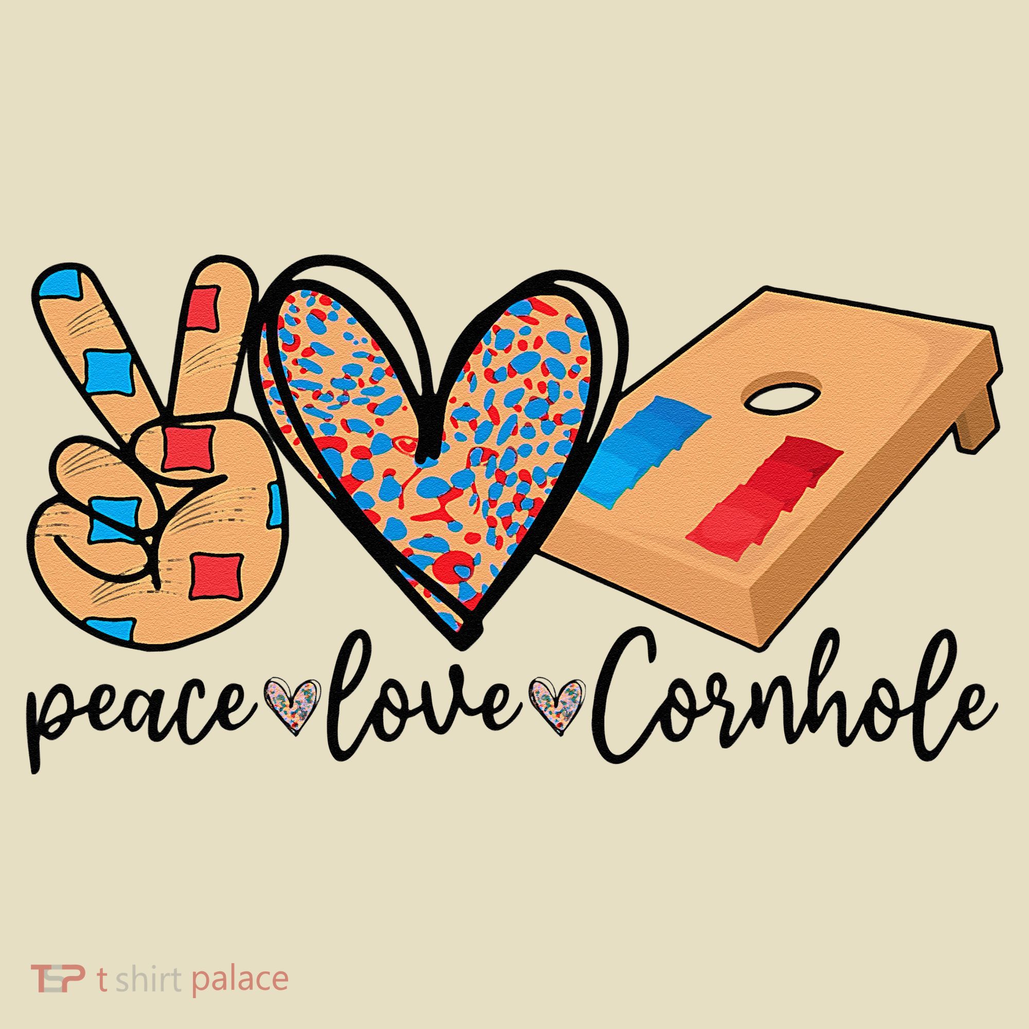2pNJ Peace Love Cornhole Board Bag Toss Game Cornhole lover Comfort Colors Boxy T-Shirt